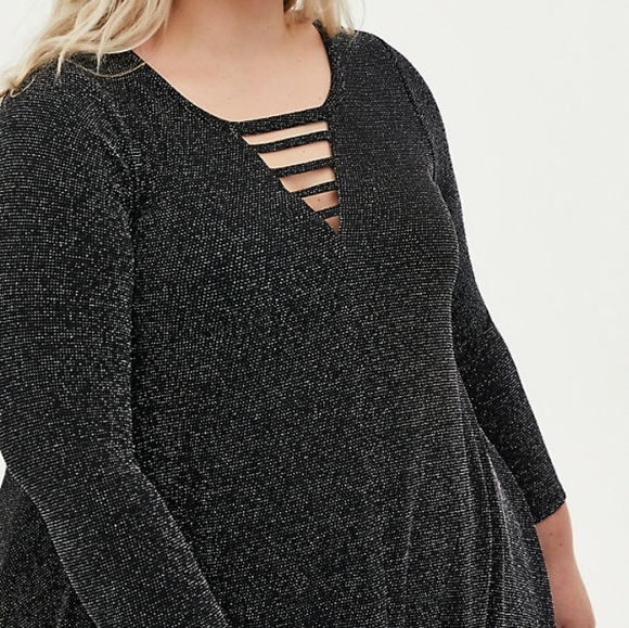 Torrid Black Shimmer Ladder Detail Trapeze Dress - Picture 3 of 8